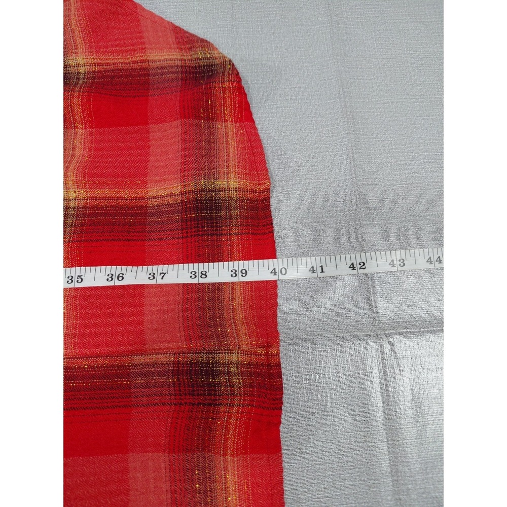 Cato Plaid Shirt Dress LG Red Gold Metallic Waffle Weave Long Sleeve - Picture 12 of 13